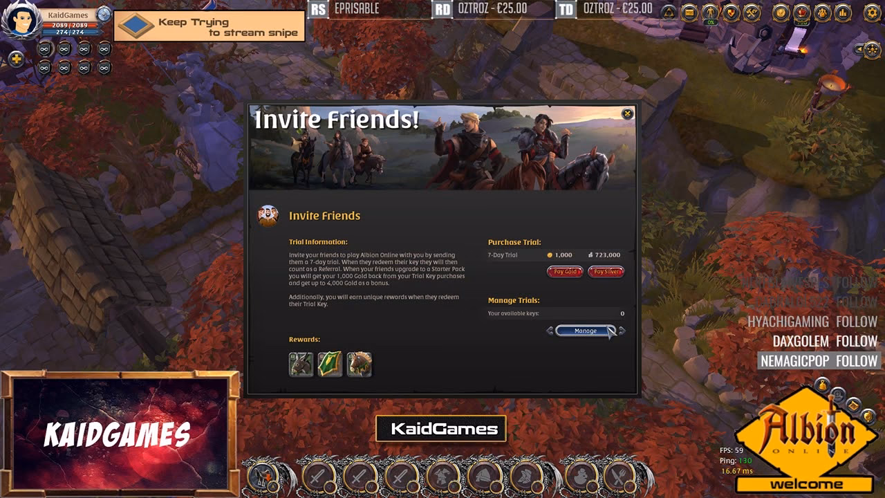 How do I add a reward to my Albion Online account?