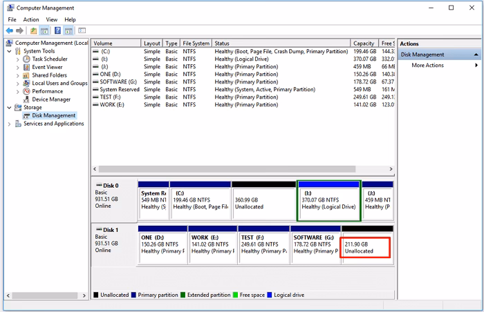 How do I allocate unallocated space to an existing partition?