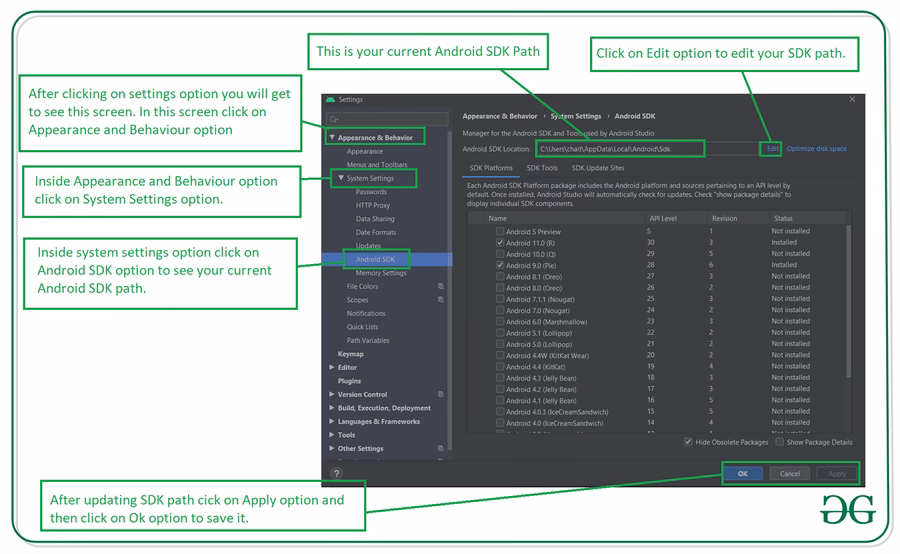 Where does Android Studio download SDKs?