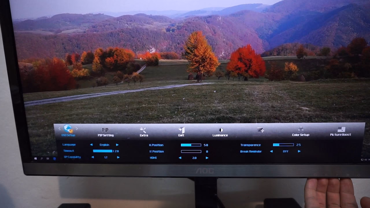 How to adjust screen brightness on AOC Monitor e970swn3?