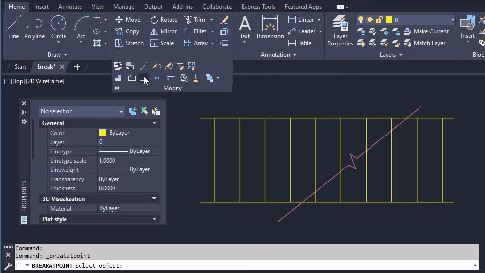 How to separate a drawing element in AutoCAD?