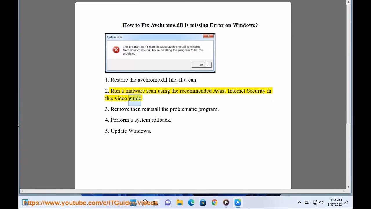 How to fix avchrome DLL is missing error?