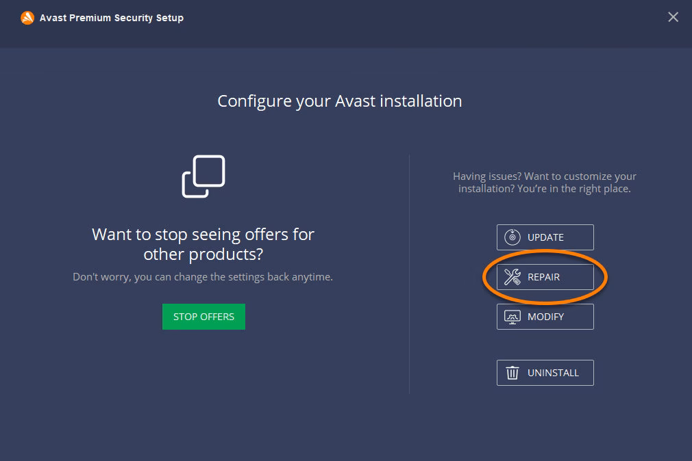¿Cómo reparar la aplicación de Avast?