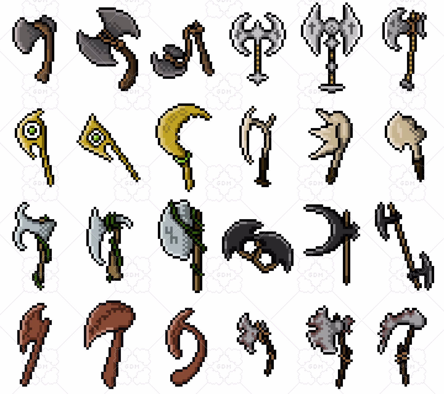 How many axes sprites are in a downloadable asset pack?