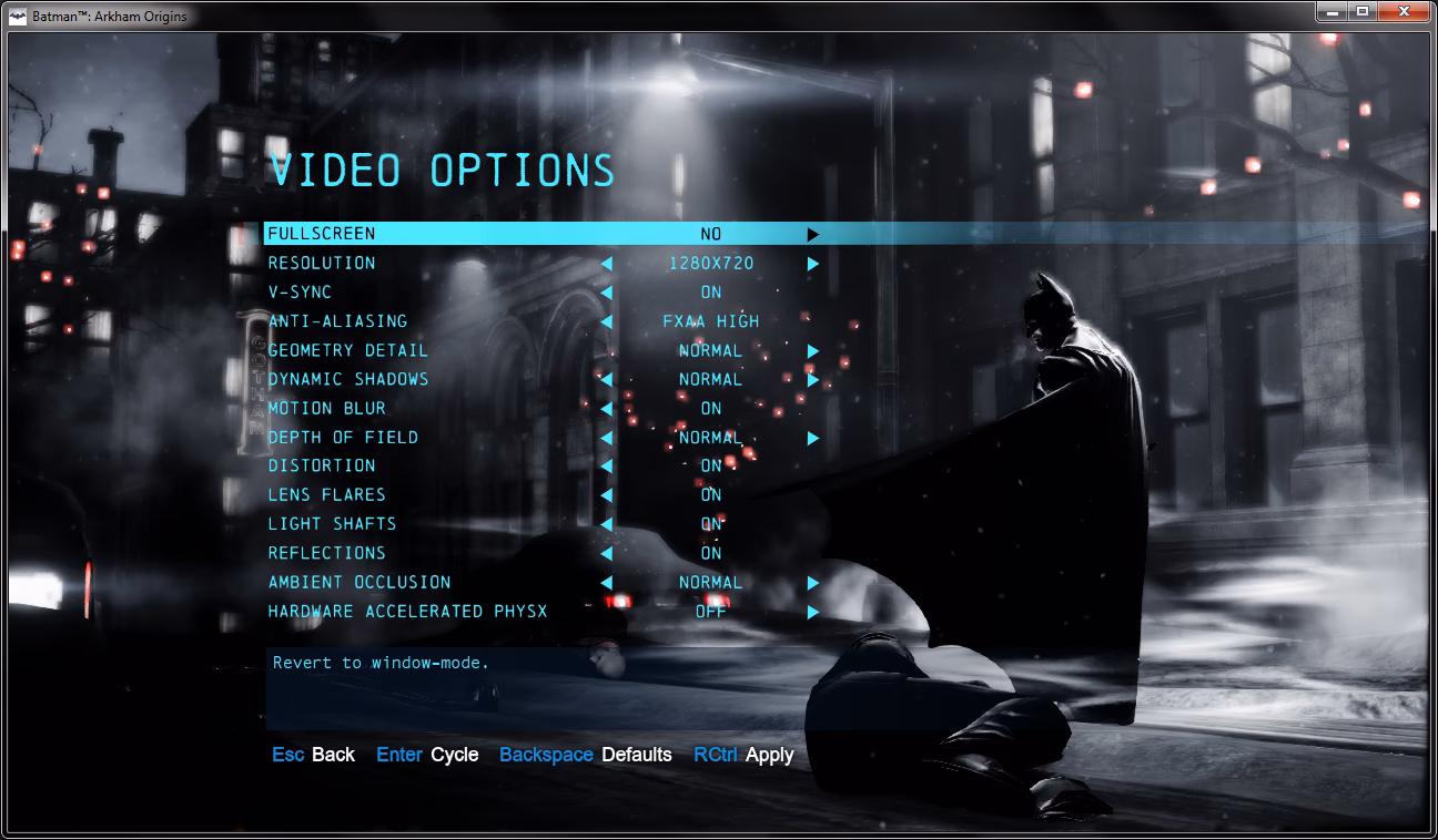 How to change screen mode in Batman Arkham City?