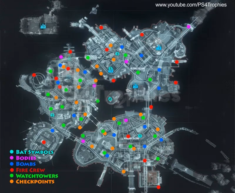 What side quests are not included in Batman Arkham Knight Map?