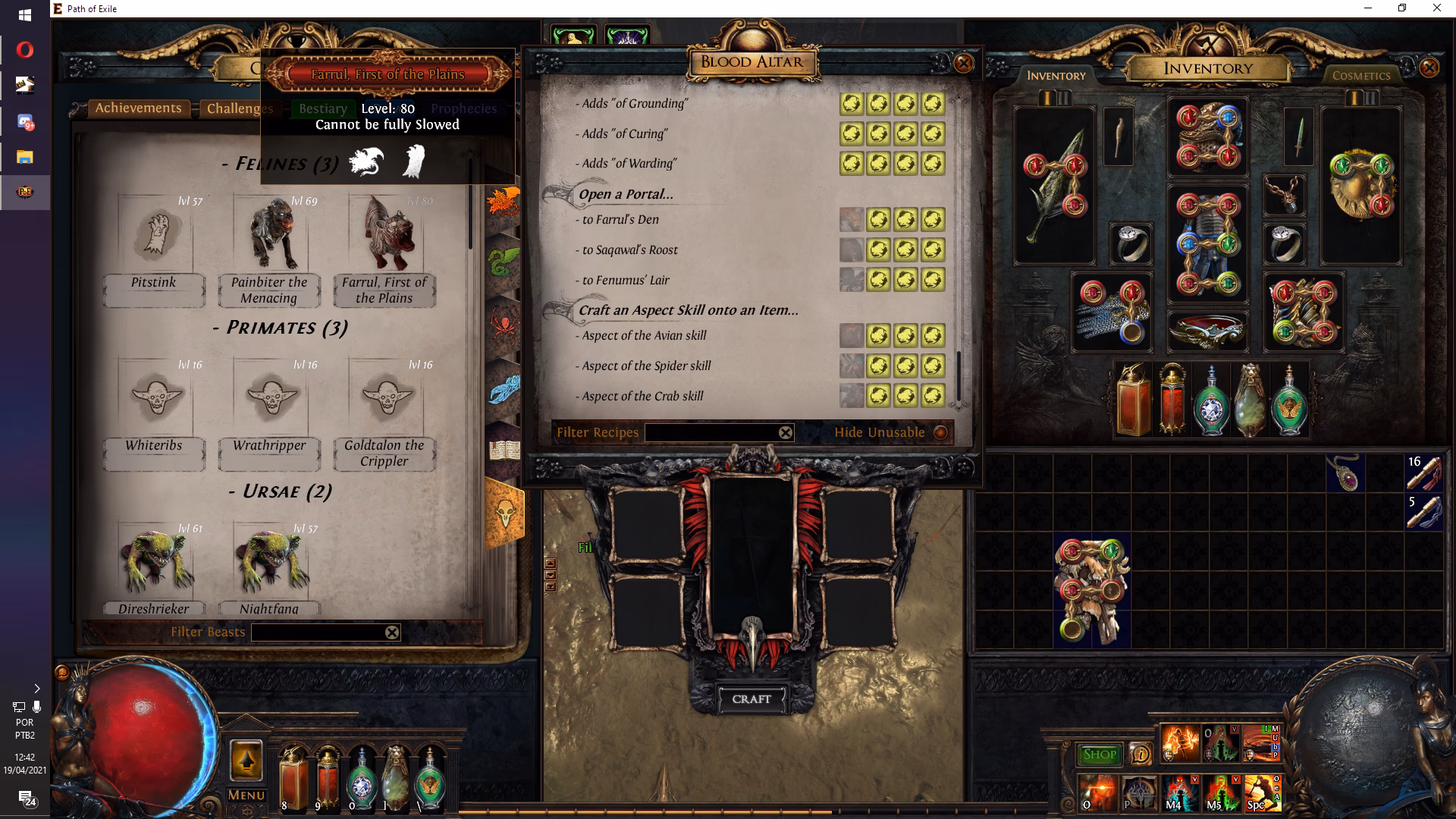 What are the different types of beasts for crafting?
