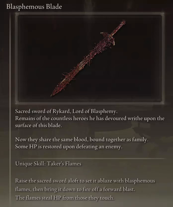 What is the blasphemous blade in Elden Ring?