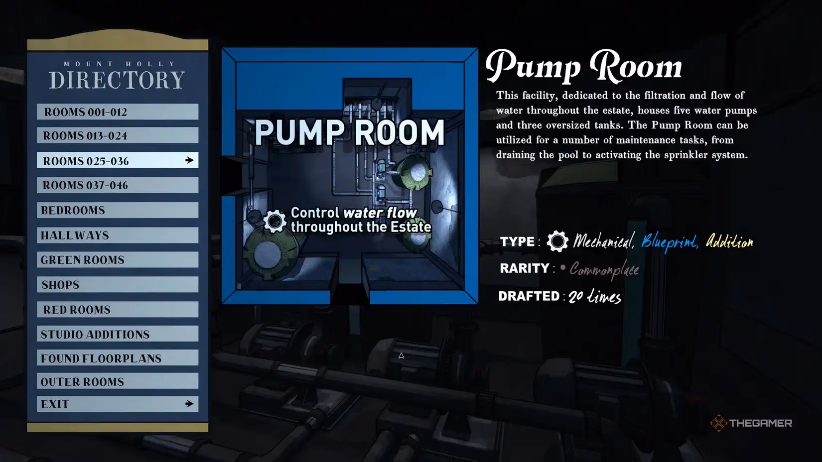 How do you draft a pump room in Blue Prince?