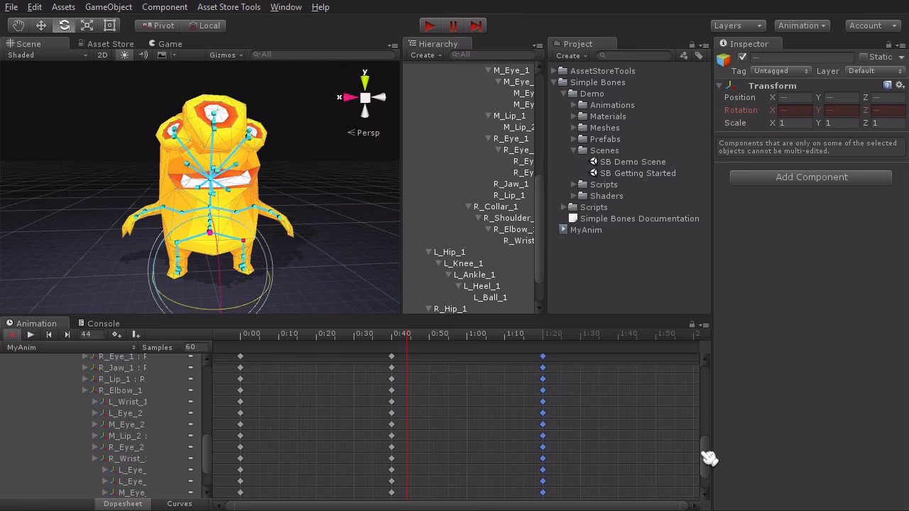 How do I create bones and skeleton for animating my character?