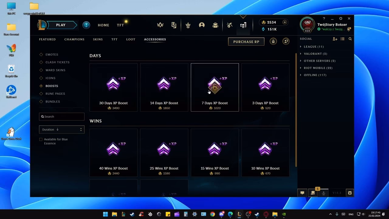 How much XP does a win boost add in League of Legends?