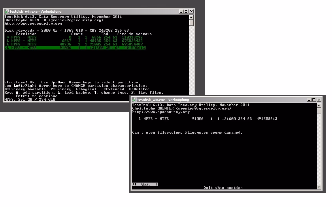 Can't open TestDisk file system?