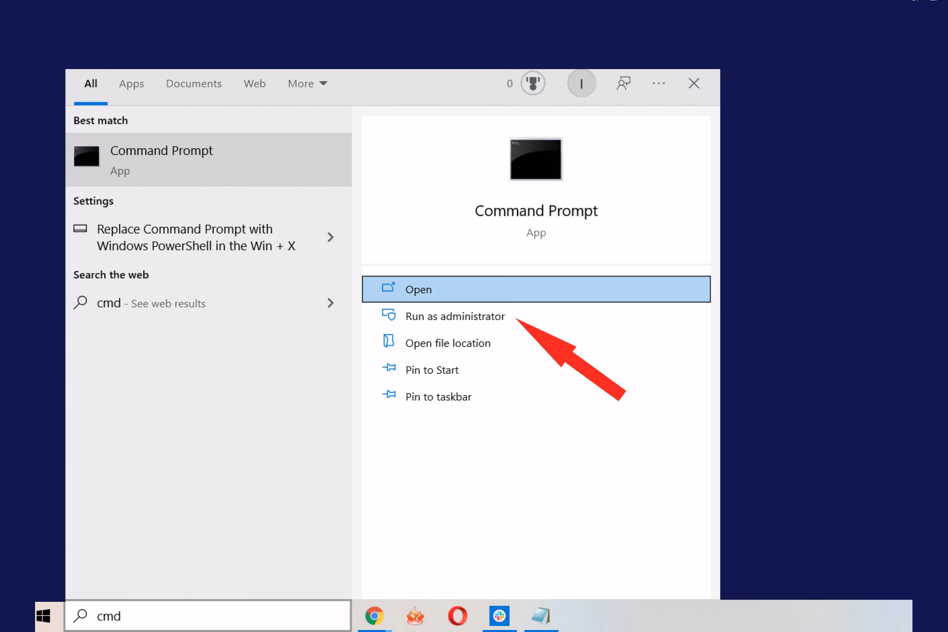 How do I open a command prompt in Admin mode?