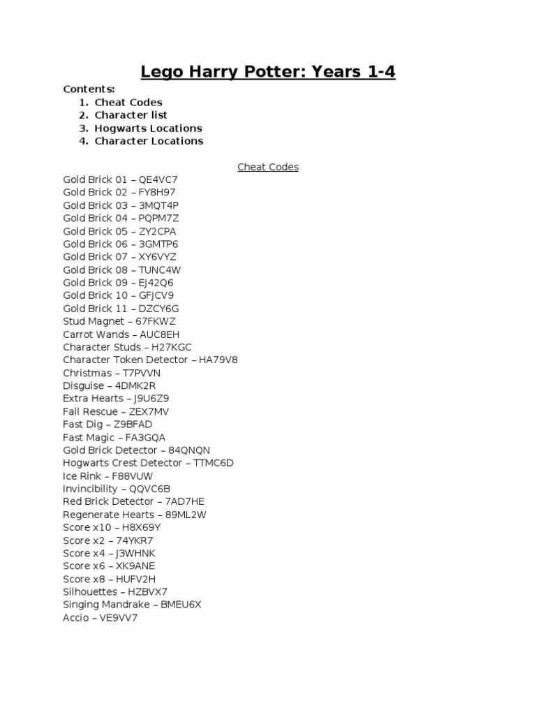 How to use cheat codes in Lego Harry Potter Years 1-4?