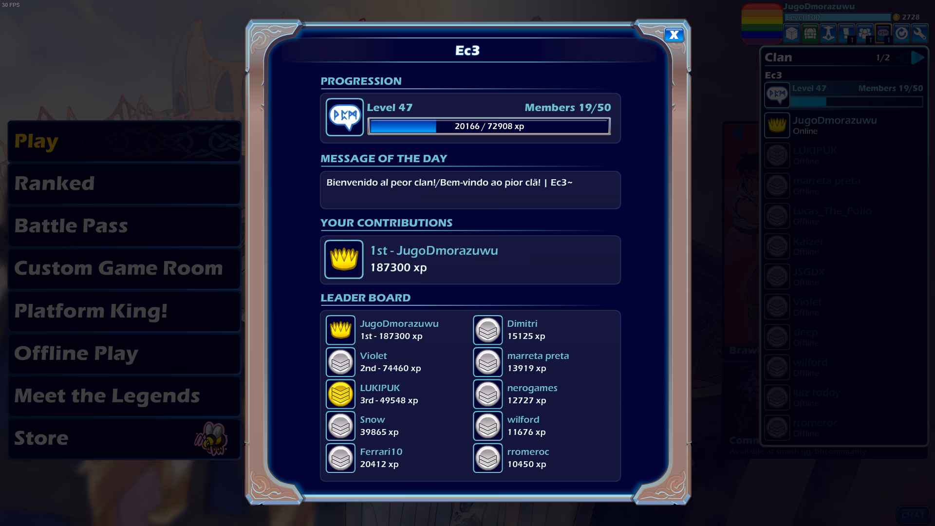 How do I leave the clan in Brawlhalla?