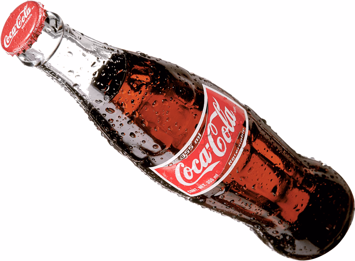 What is a red can of Coca-Cola covered with?