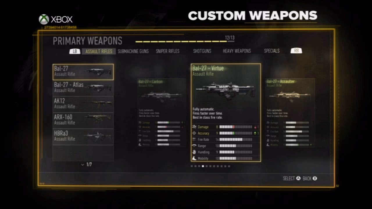 How many weapons does call of Duty Advanced Warfare have?