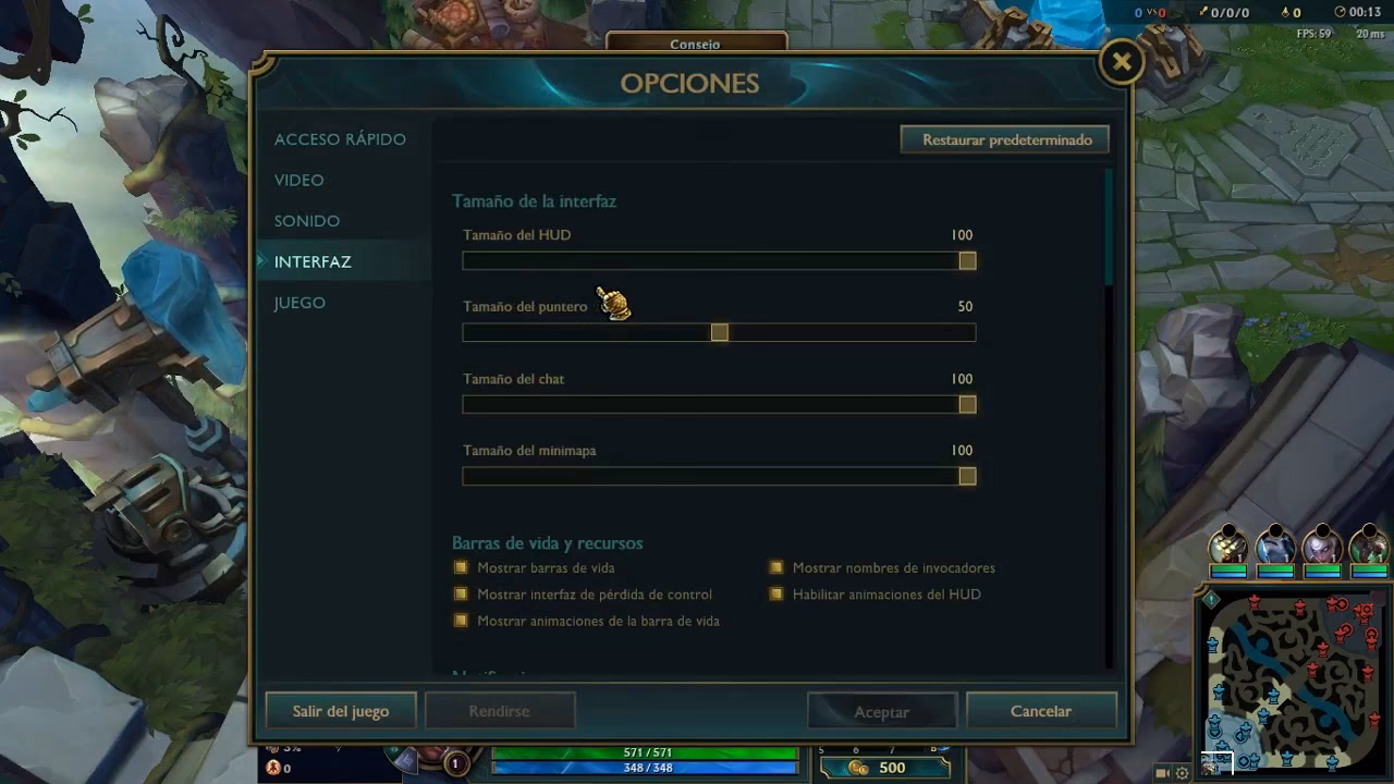 ¿Cómo cambiar el tamaño del cursor en LOL?