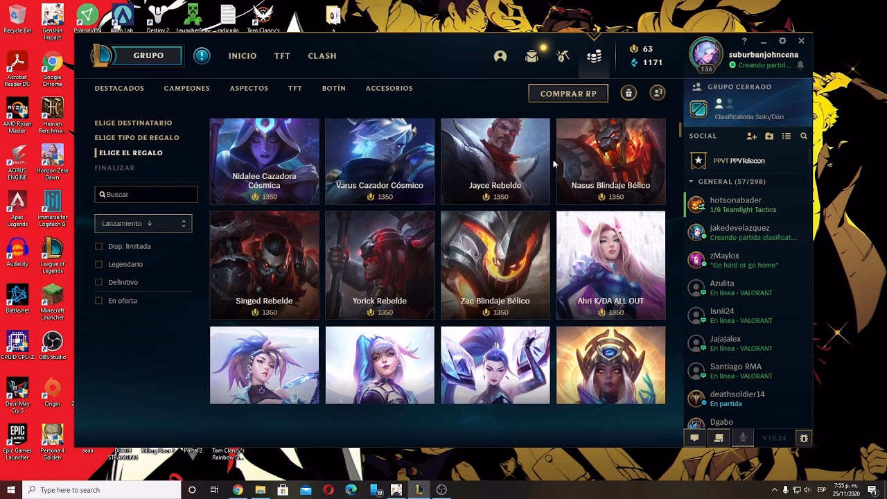 ¿Cómo se regala una skin en LOL?