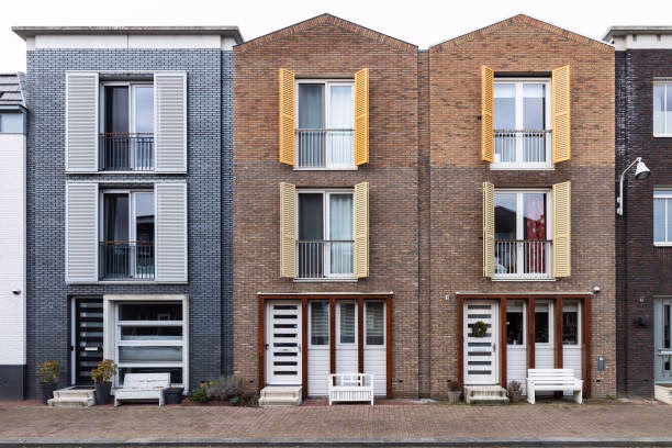 What are some design ideas for a brown contemporary render terraced house?