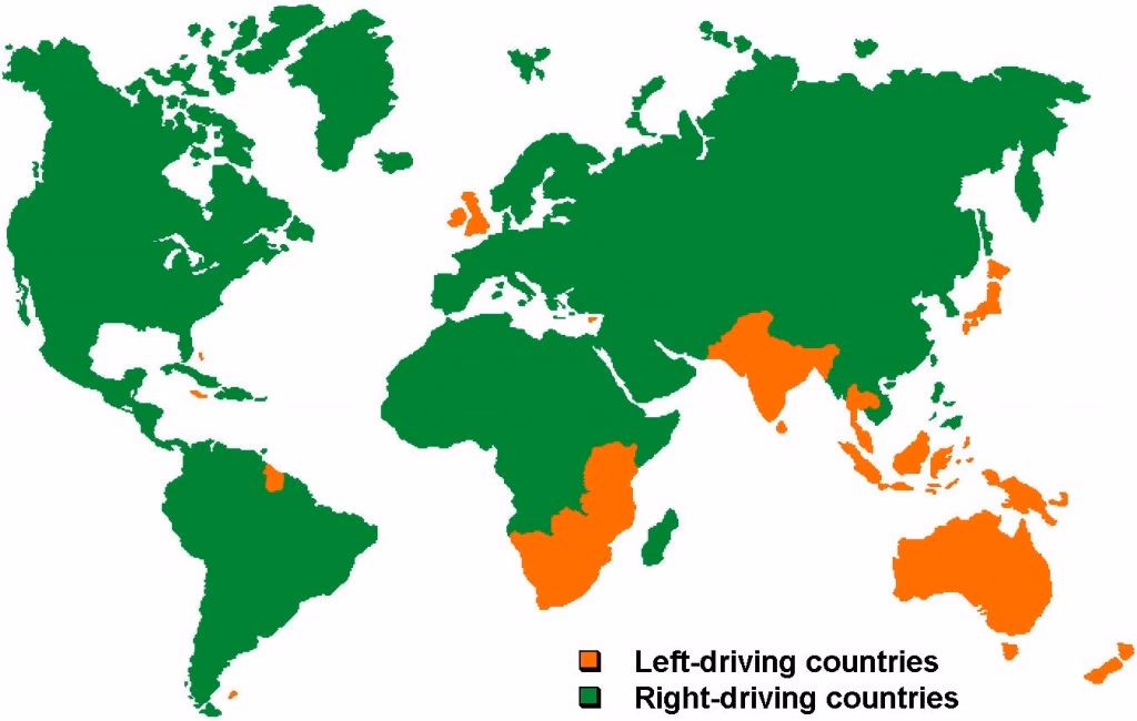 Which countries use left-hand drive vehicles?