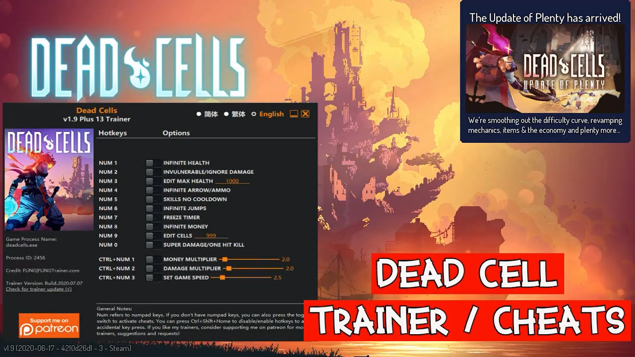 How do I unpack a gameplay-facilitating trainer for dead cells?
