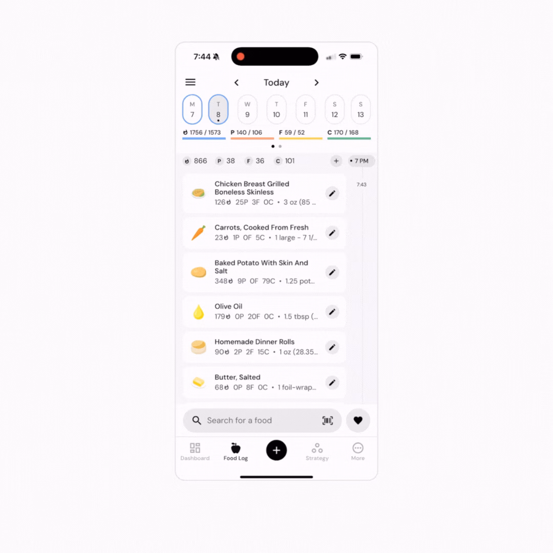 How do I delete a food from my food diary?
