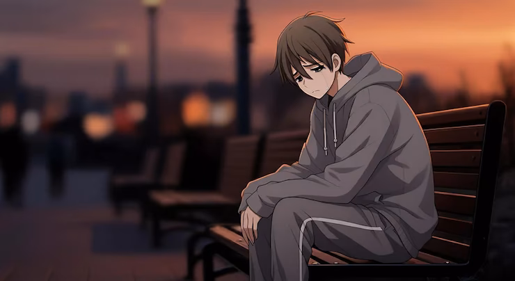 Is depression depicted in this anime scene?