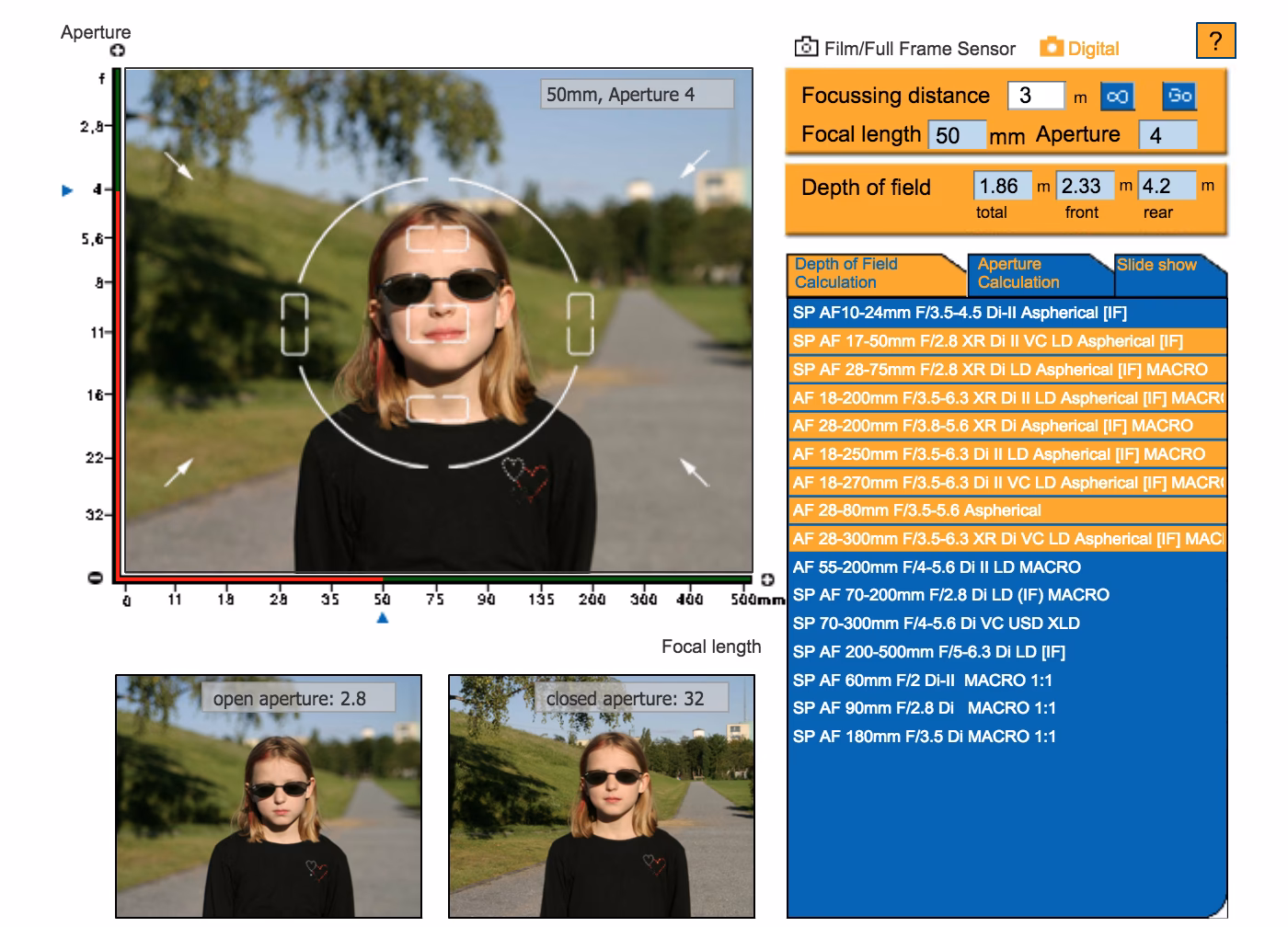 What is a depth of field application?