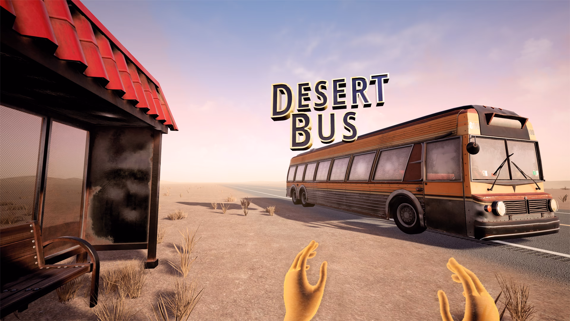 Where does the bus appear in the desert?