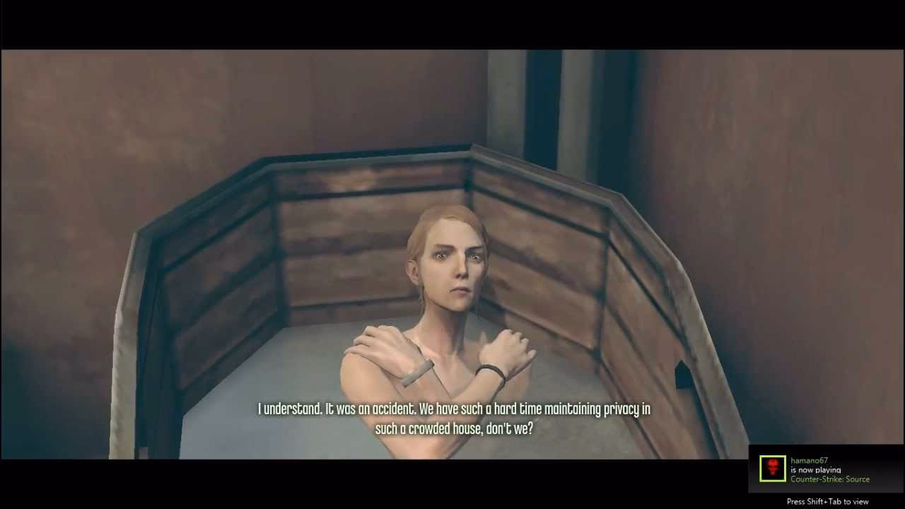 Does Callista wear clothes while bathing?