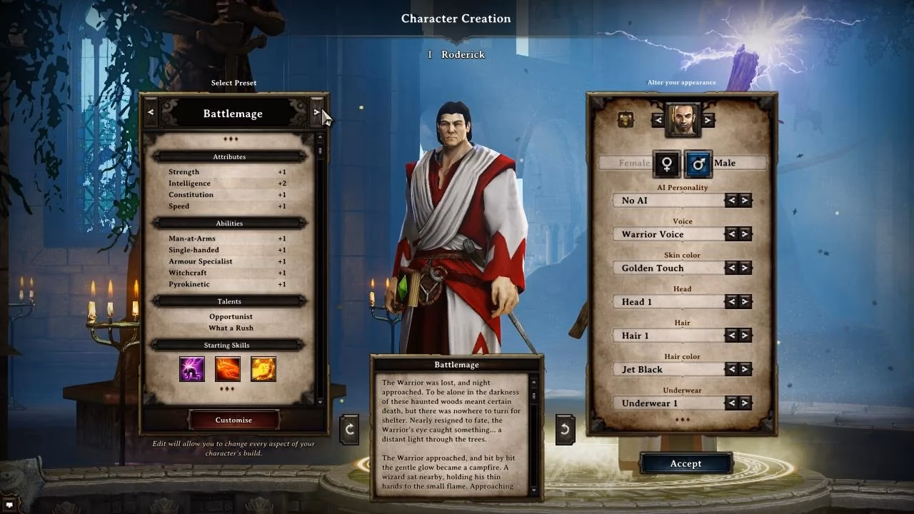 How do you create a character in divinity?