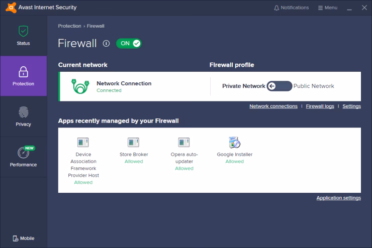 What is the Avast premium Security version of firewall?