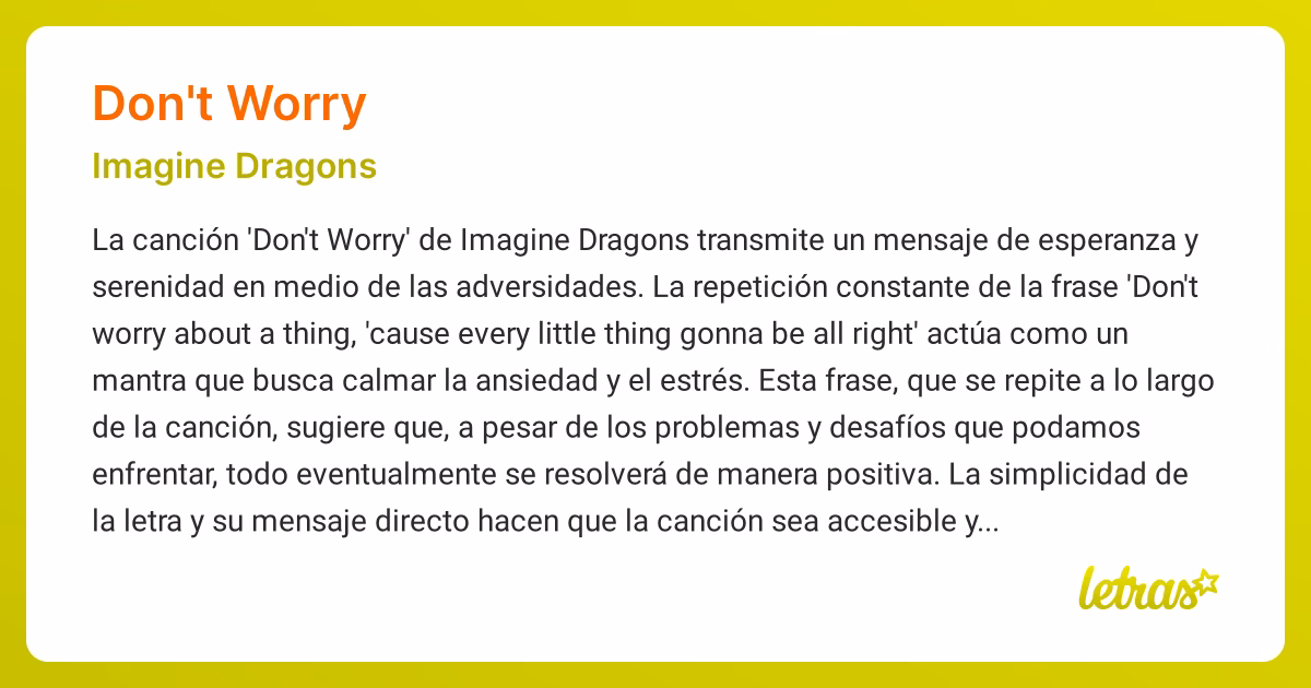 ¿Cuál es el lema de la canción "Don't you Worry"?