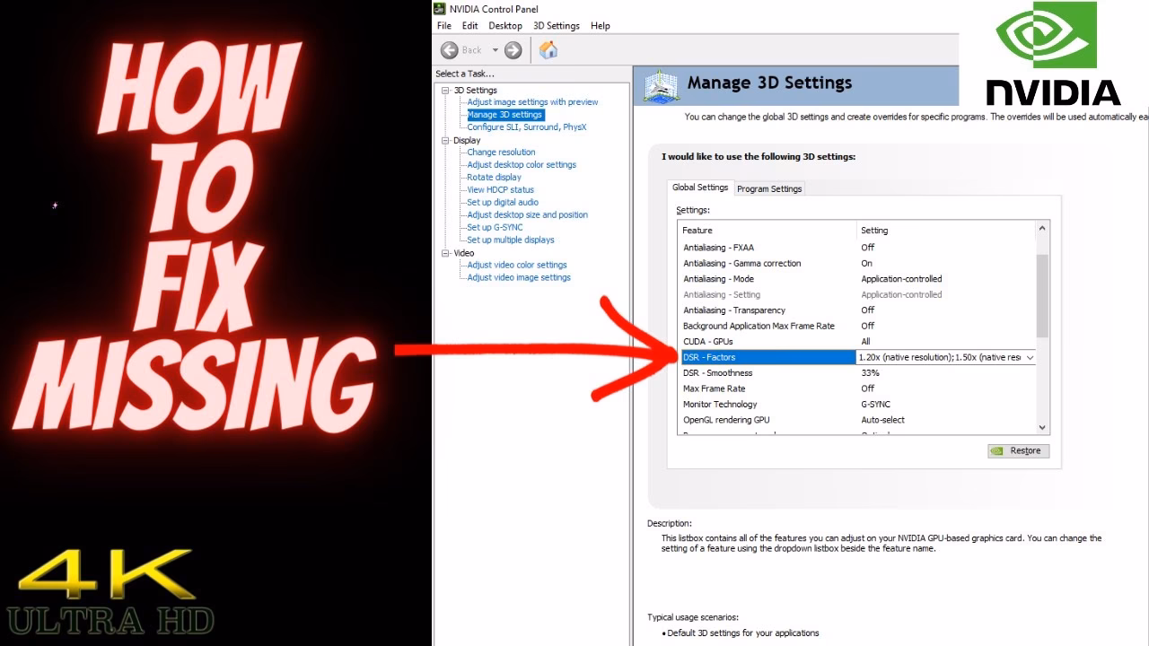 How do I adjust DSR in nvcpl?
