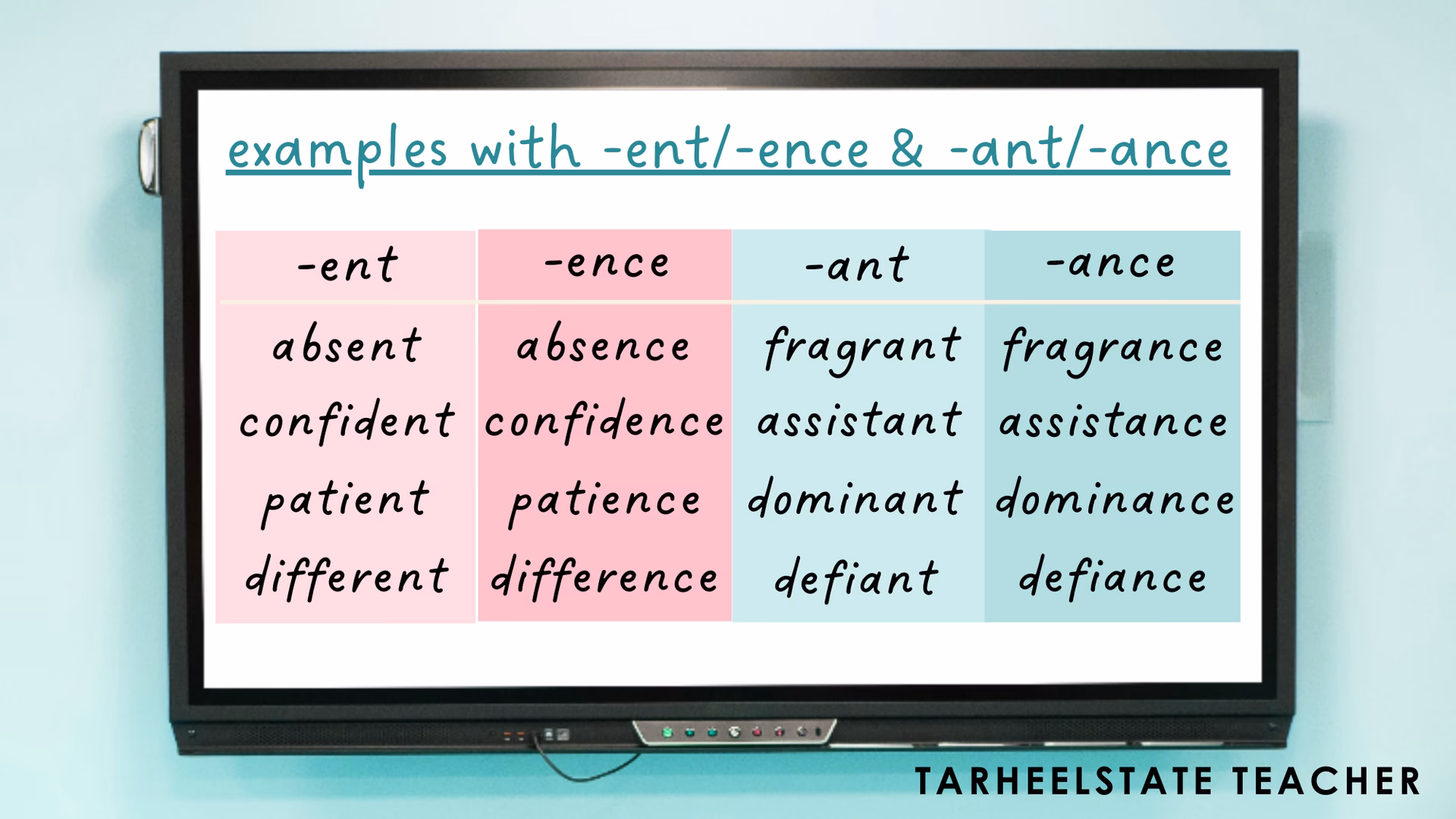 What are ENCE & ency word spelling lists?