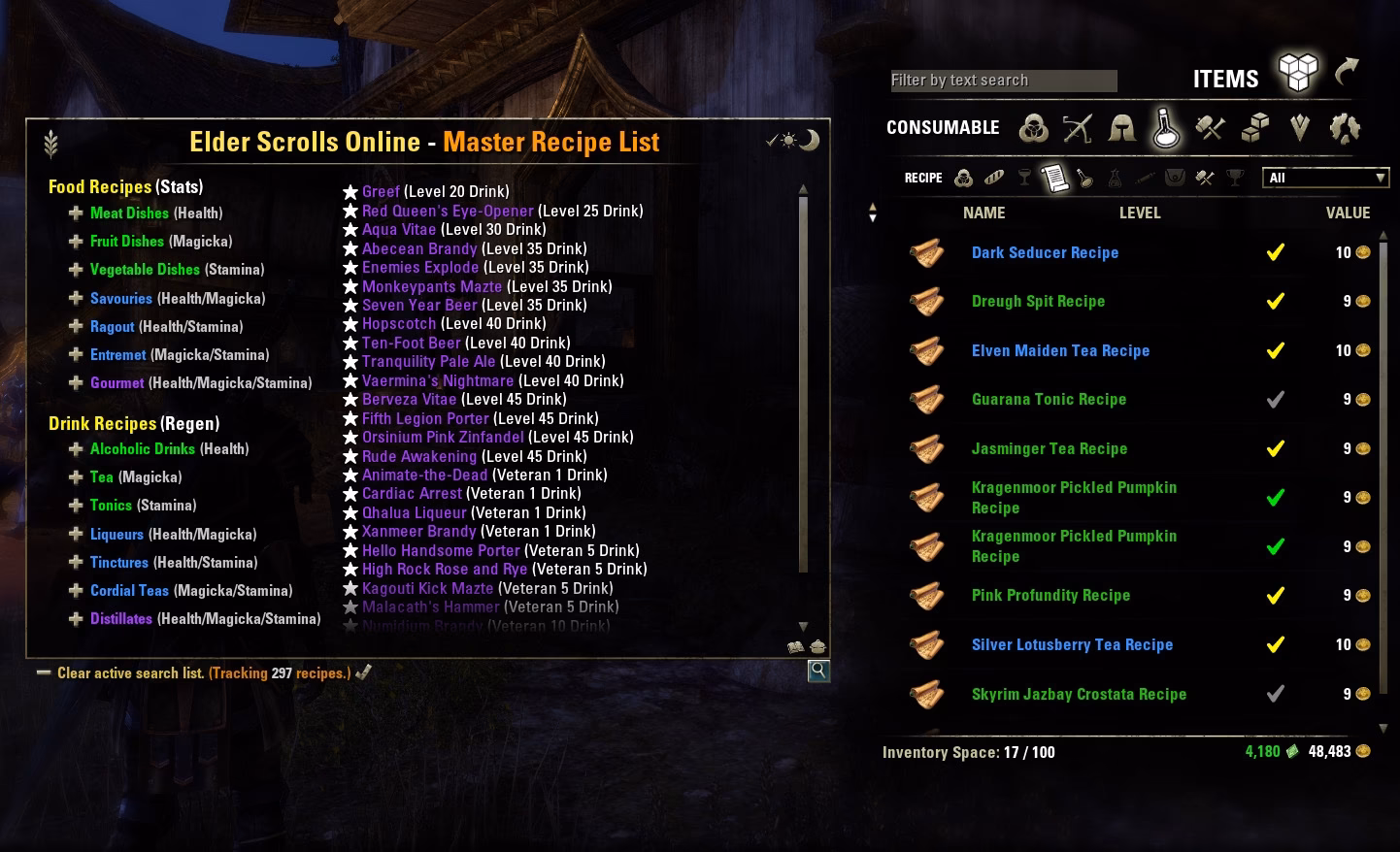 Where can I find provisioning recipes in ESO?