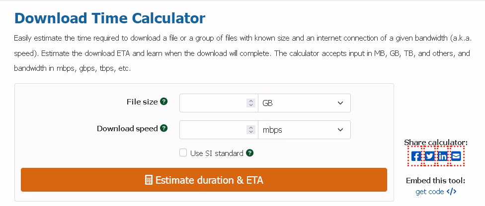 What type of data does the download calculator accept?