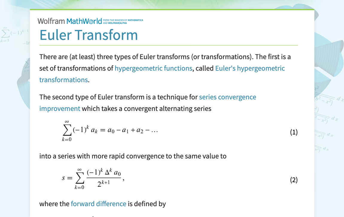 What is the Euler transformation of a series?