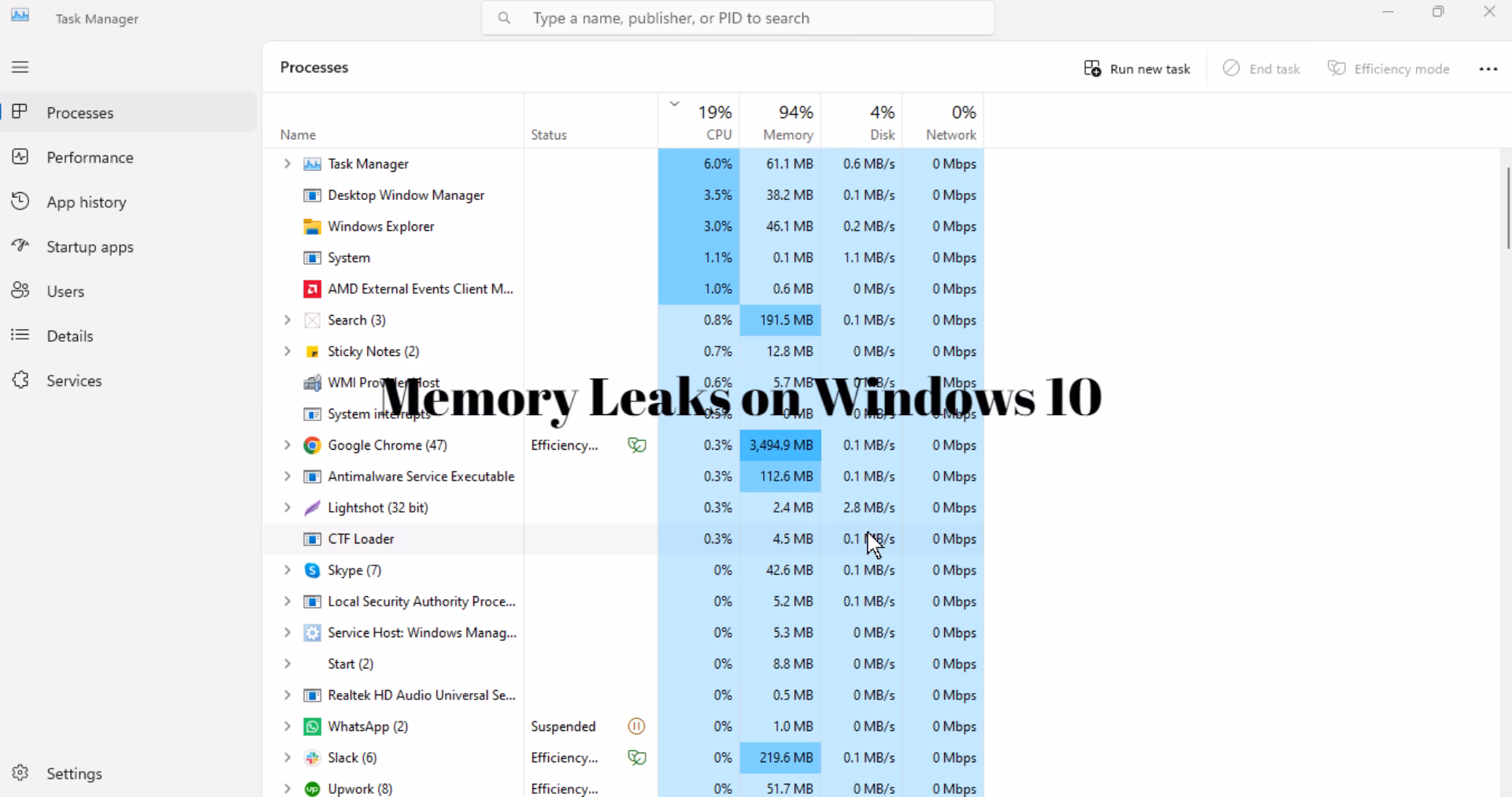 How to fix Windows 10 memory leak?