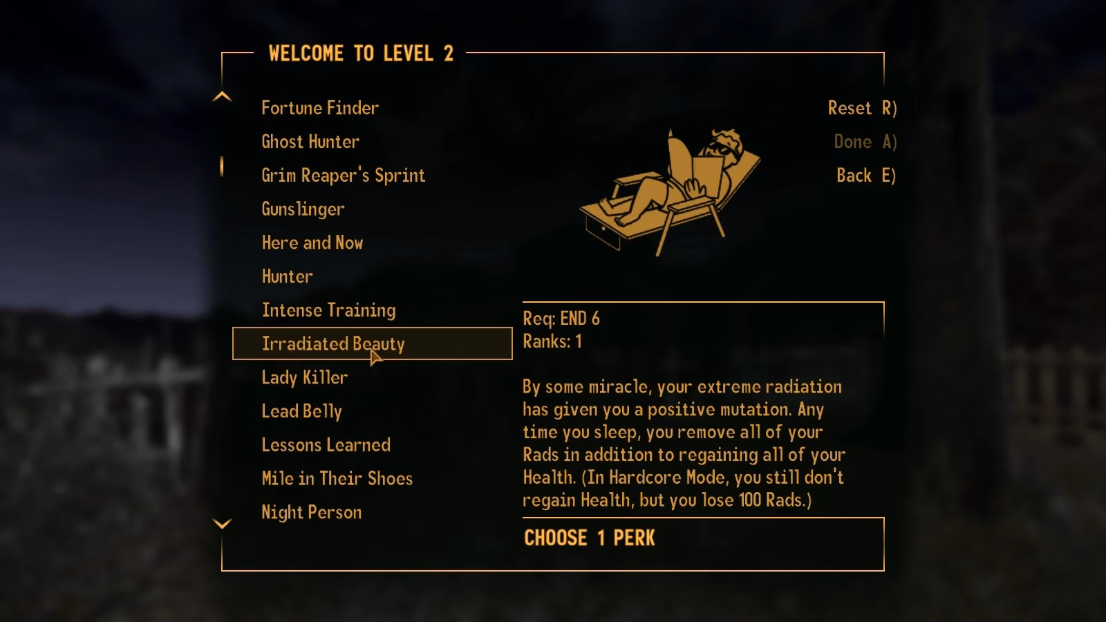 How do I get a perk in Fallout New Vegas (FNV)?