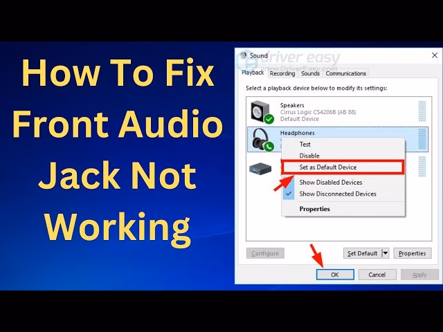 Why is my front audio jack not working?