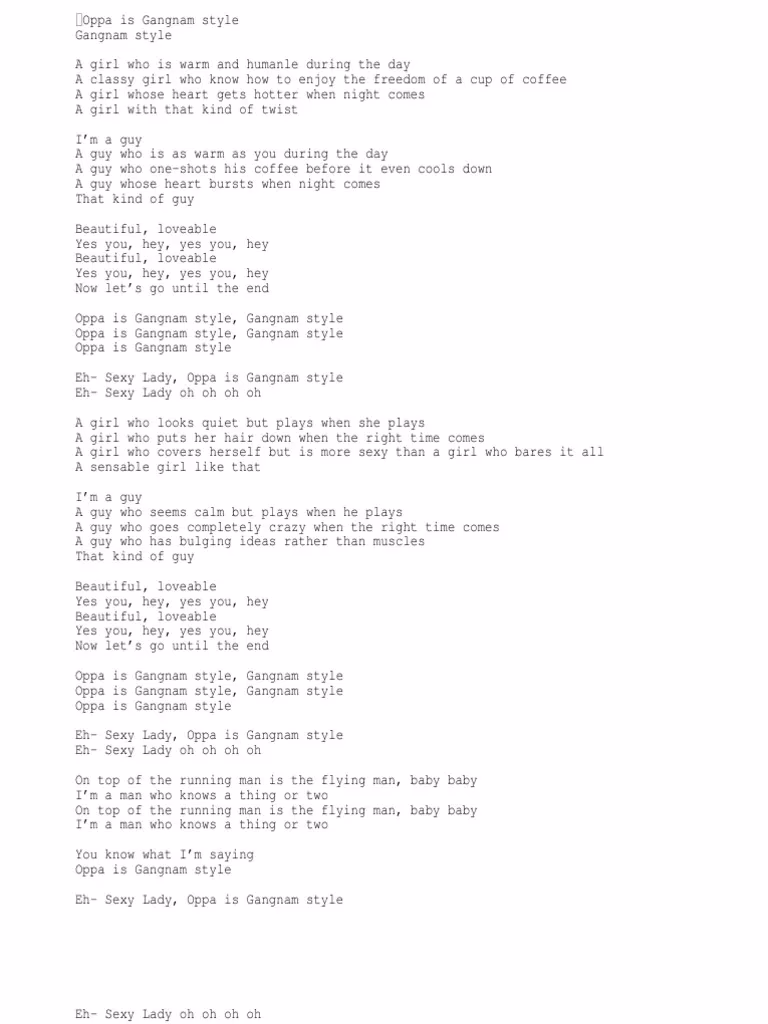 What is the Oppa in the song (Gangnam)?