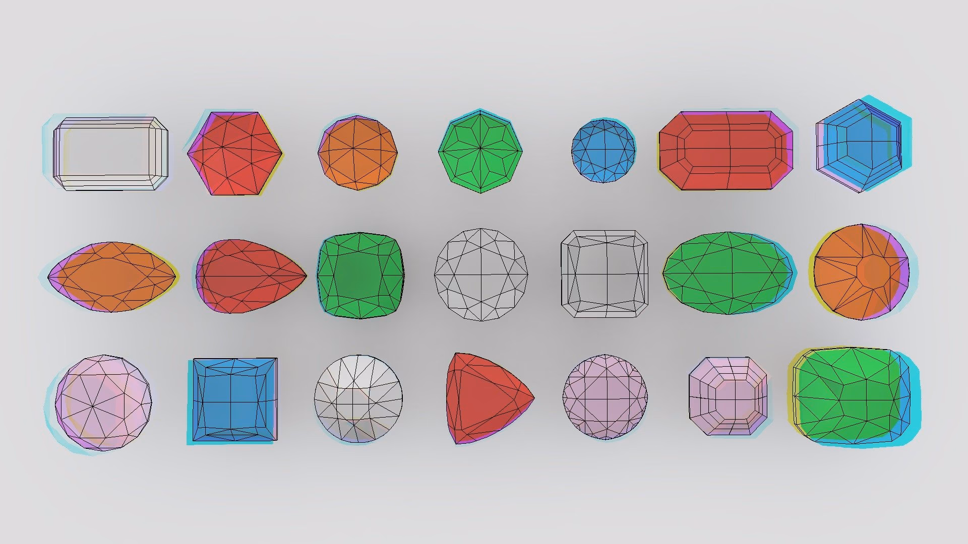 How many 3D gemstone models are there?