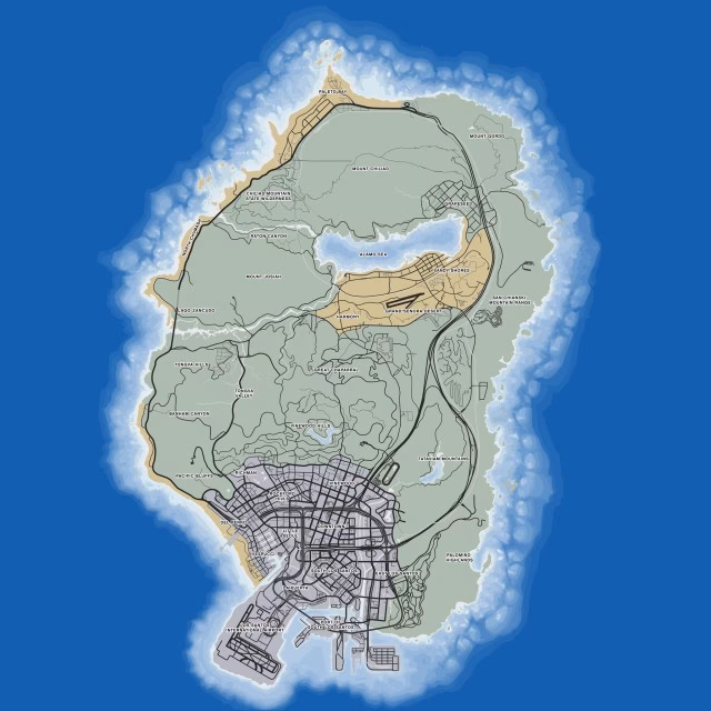 Where is the map of Grand Theft Auto 5 located?