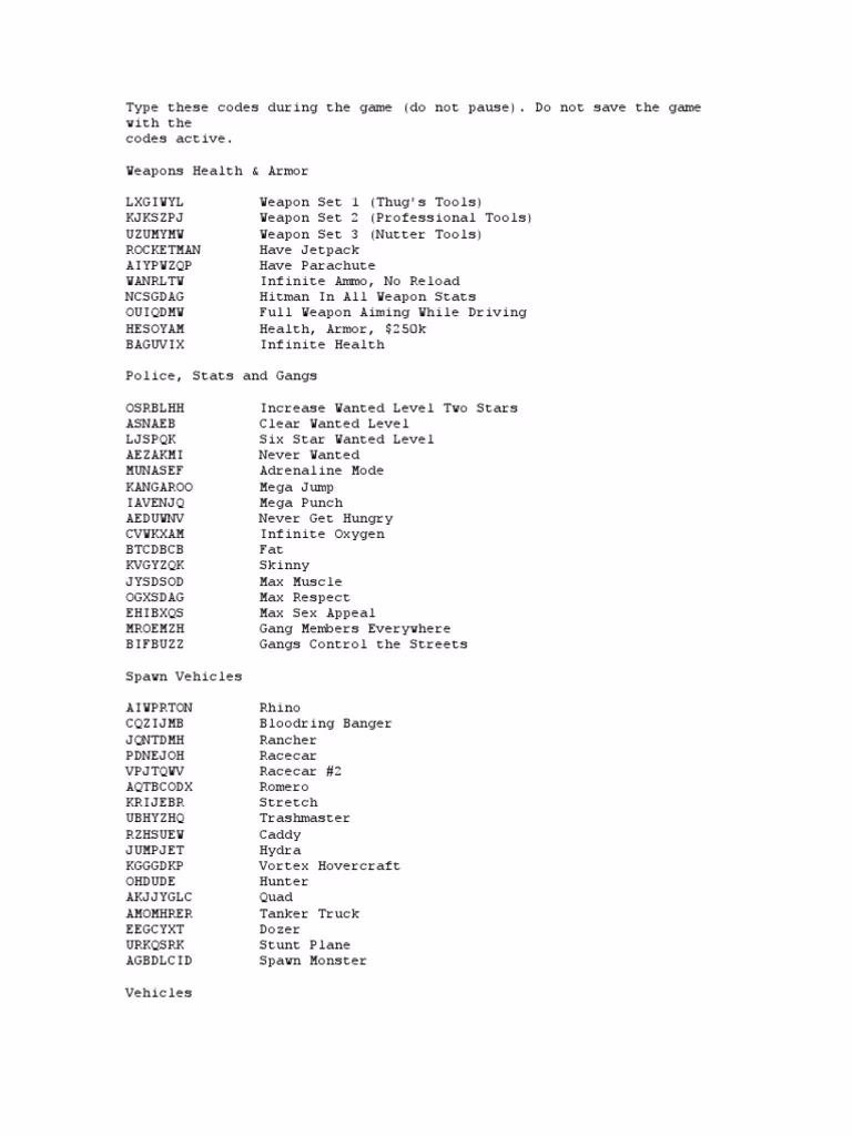 How to use cheat codes in GTA San Andreas?