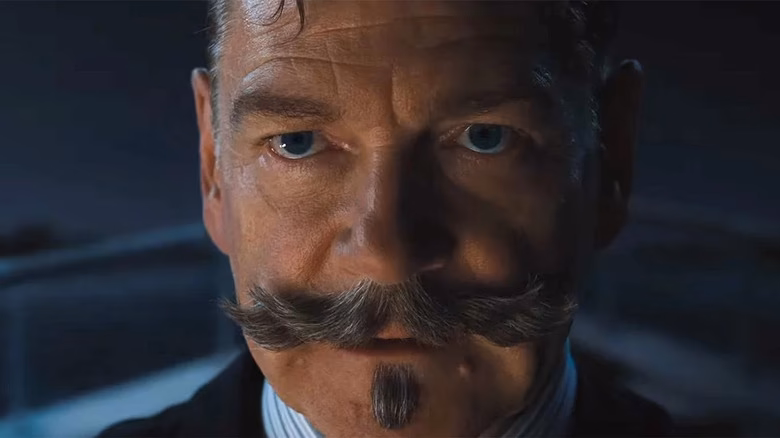 Why does Poirot have a mustache in death on the Nile?