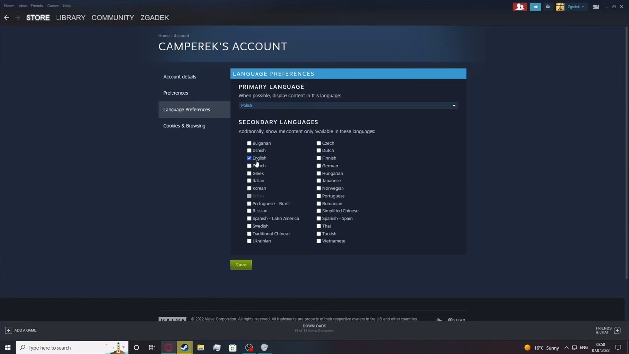 How do I add a language to my Steam account?