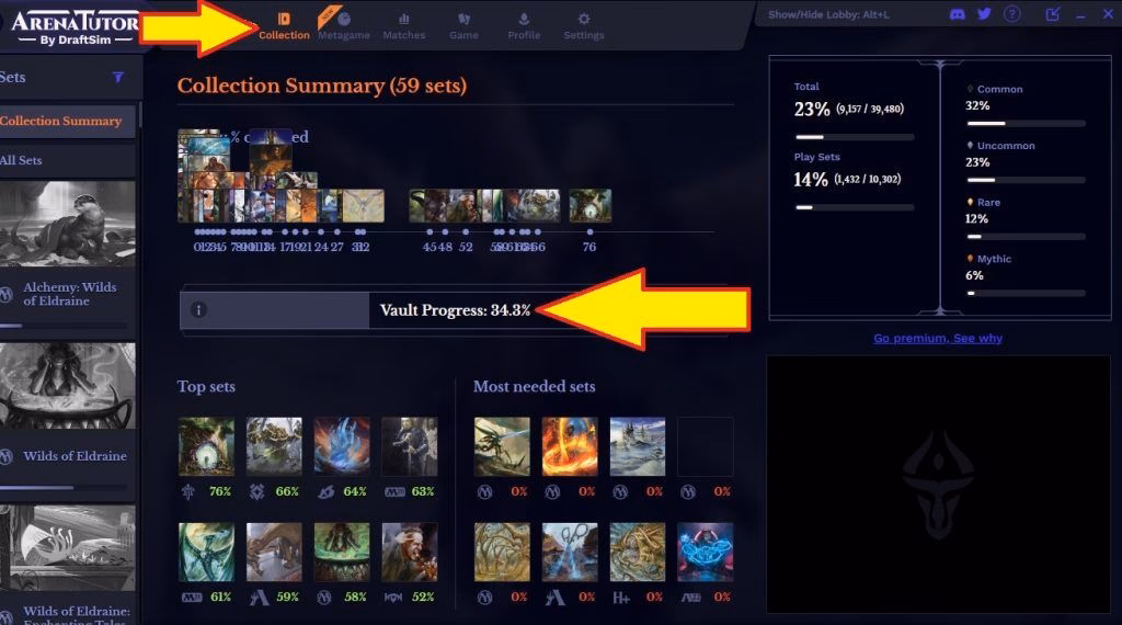 How do I See my vault progress in MTGA?