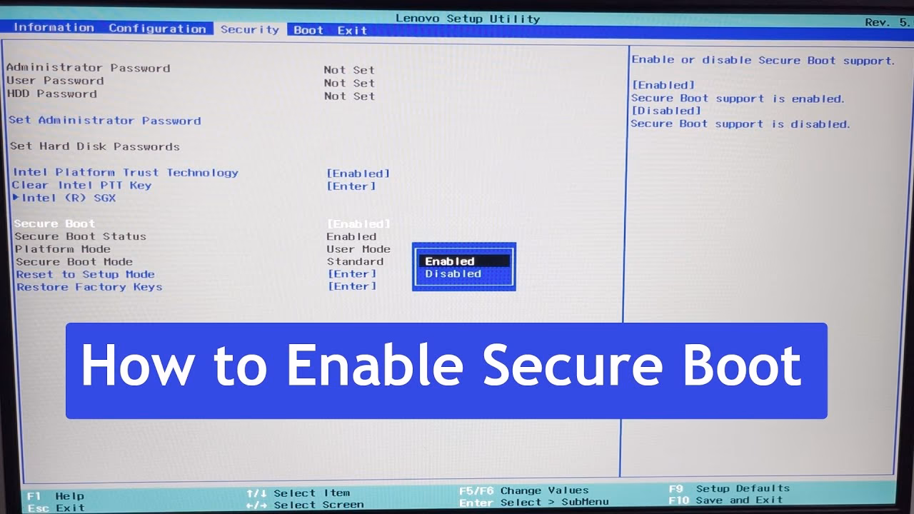 Is Secure Boot enabled in the BIOS?